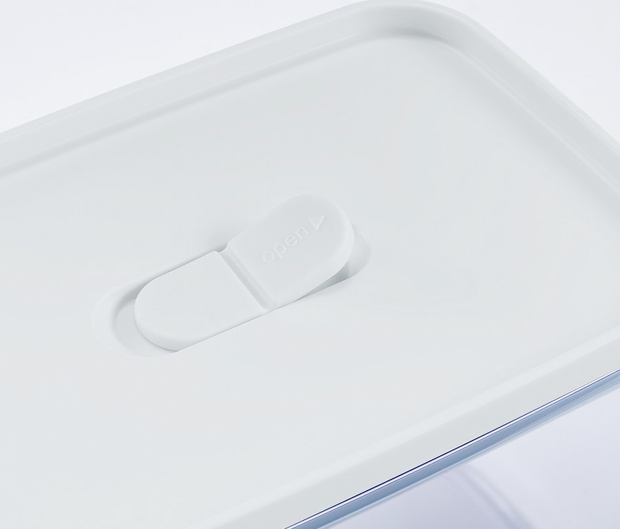 Detail veka dózy na potraviny, 5 ks, s nápisom "open".