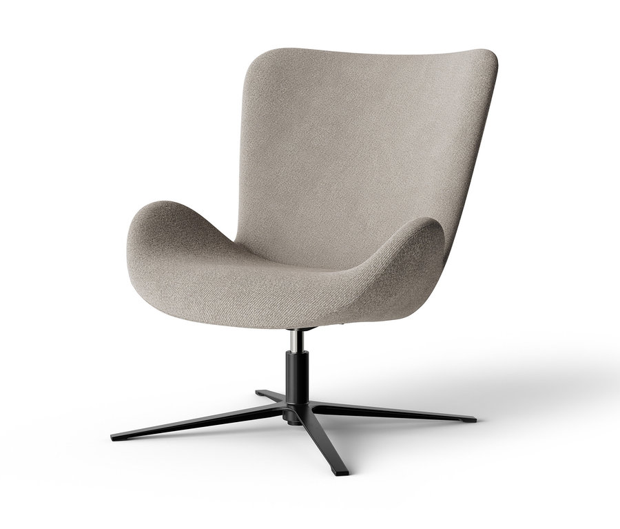 Svetlosivé otočné kreslo s čiernou podstavou.