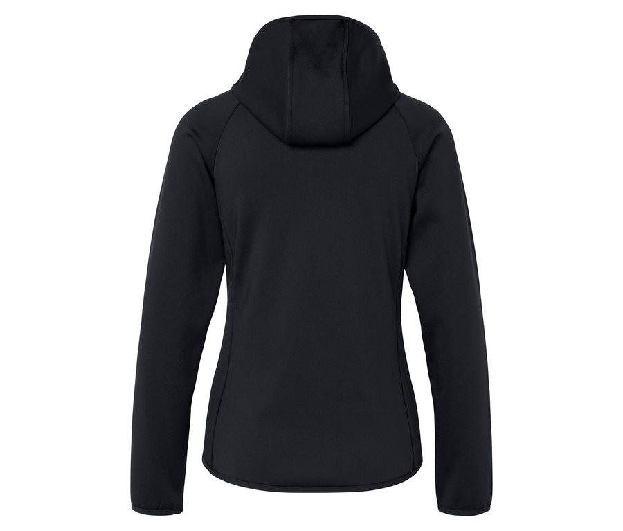 Pohľad zozadu na čiernu mikinu s kapucňou.