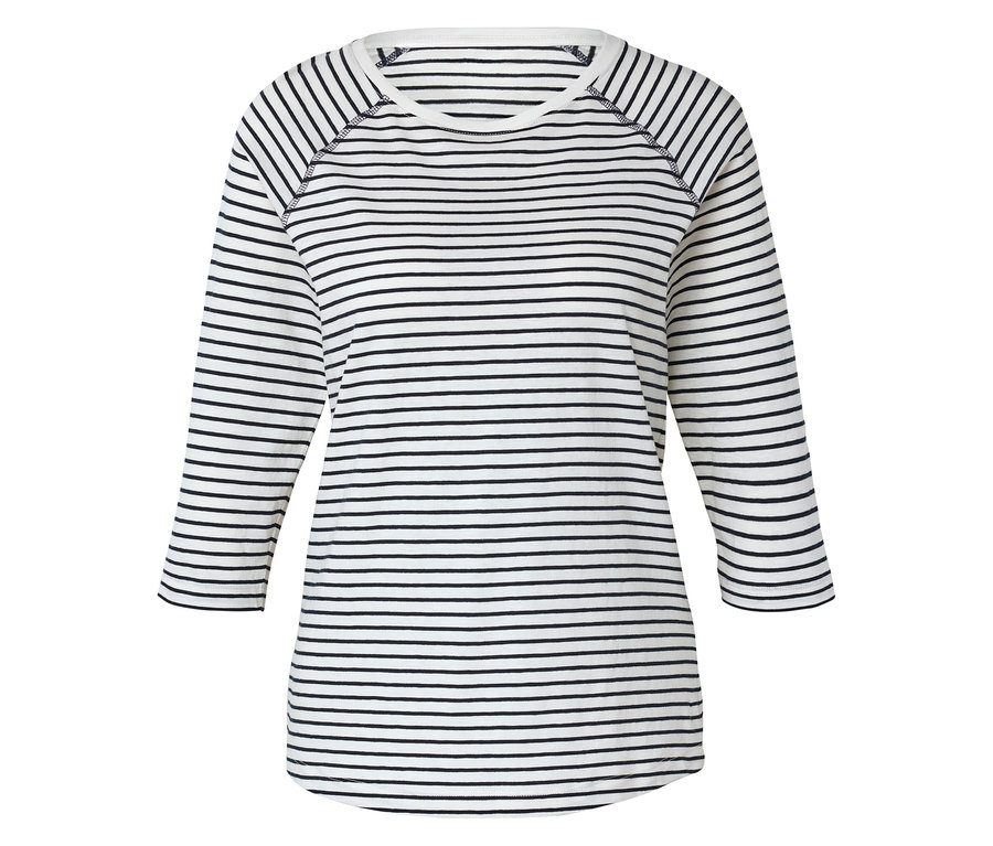 Prúžkované biele tričko s dlhým rukávom s čiernymi pruhmi.