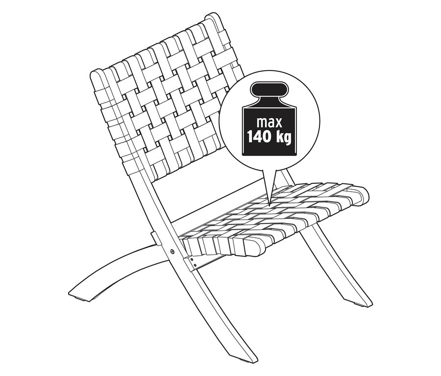 Ilustrácia prúteného kresla s maximálnou nosnosťou 140 kg.