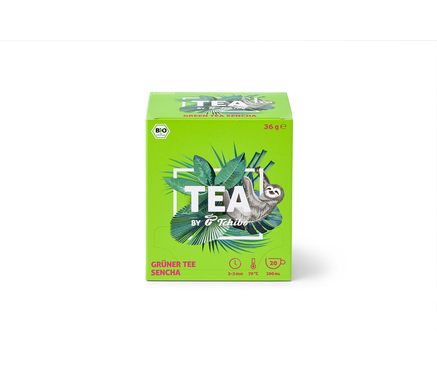 Balenie BIO TEA by Tchibo Sencha 8 x 20 x 1,8 g zeleného čaju s leňochom.