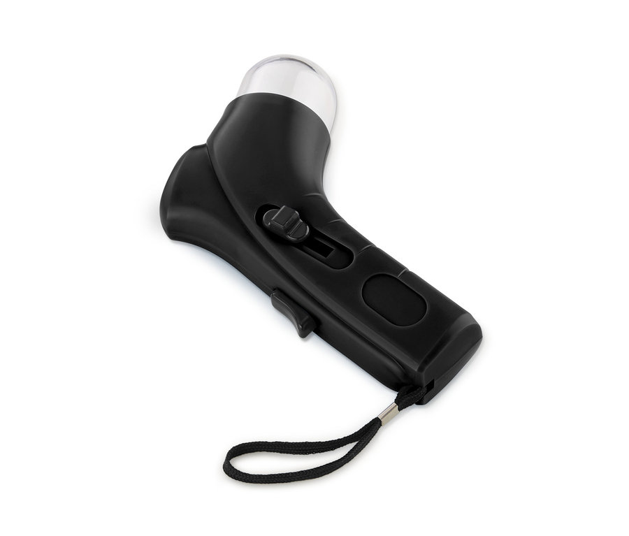 Čierny zásobník na pochúťky pre domáce zvieratá s priehľadnou nádobou.