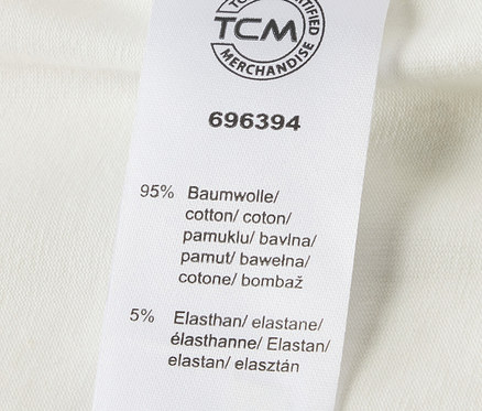 Štítok s informáciami o materiáli body pre bábätká s možnosťou prispôsobenia veľkosti, 5 ks. Obsahuje 95 % bavlny a 5 % elastanu.