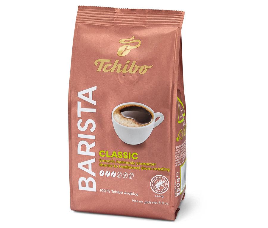 Balenie mletej kávy Tchibo Barista Classic s obrázkom šálky kávy.