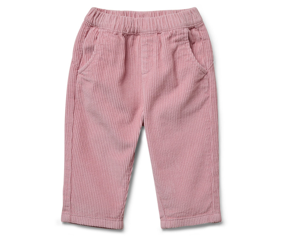 Ružové menčestrové nohavice s elastickým pásom a vreckami.