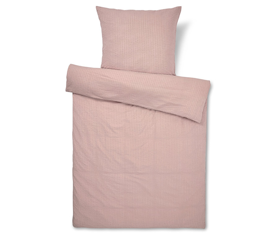 Ružové obliečky s prúžkami, vrátane obliečky na vankúš.