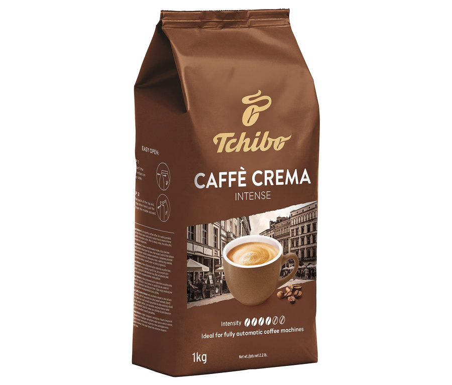 Hnedé balenie zrnkovej kávy Tchibo Caffè Crema Intense, 1 kg.