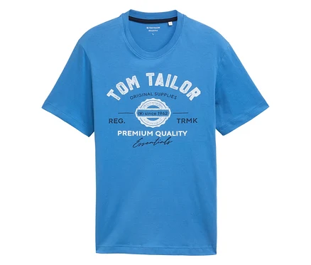 Modré tričko Tom Tailor s potlačou "Original Supplies, Premium Quality Essentials".