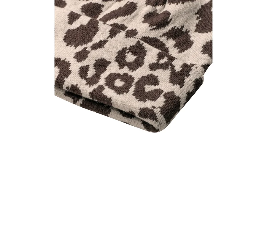 Béžovo-hnedá pletená čiapka Street One s leopardím vzorom.