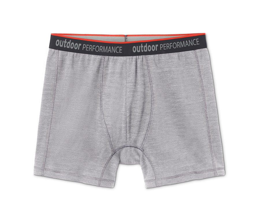 Sivé pánske boxerky s vlnou s certifikátom RWS, 2 ks, s čiernym pásom a nápisom outdoor performance.