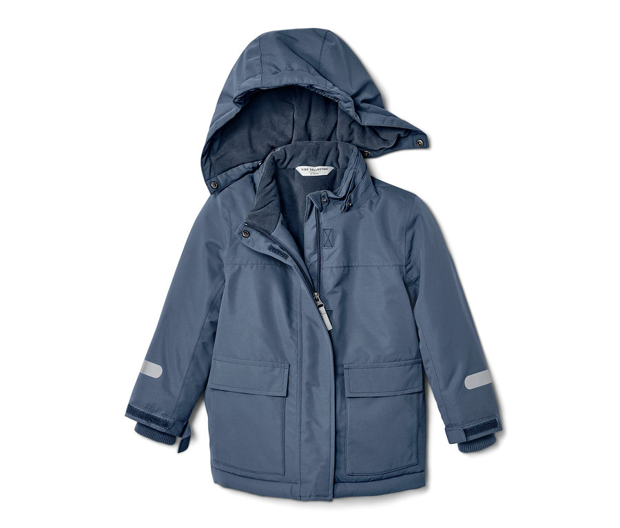 Modrá detská zimná súprava s kapucňou.