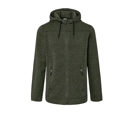 Zelená bunda z pleteného flaušu so zipsom a kapucňou.