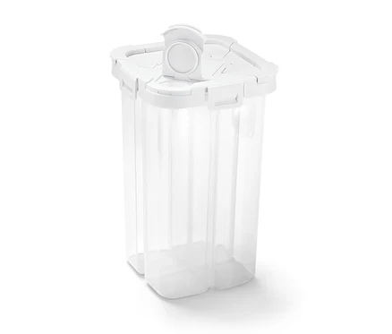 Priehľadná dóza na potraviny 4 v 1 s bielym vekom.