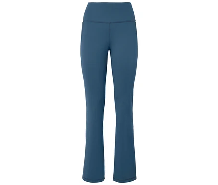 Modré bootcut legíny s vysokým pásom.