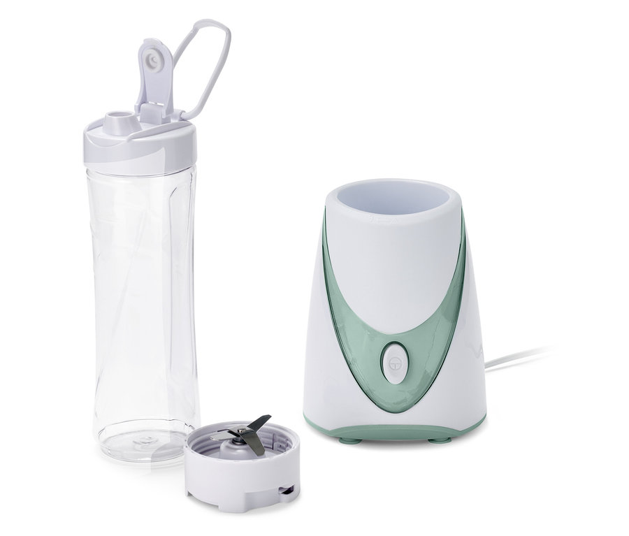 Mixér na smoothie, 250 W, s nádobou a nadstavcom na sekanie.