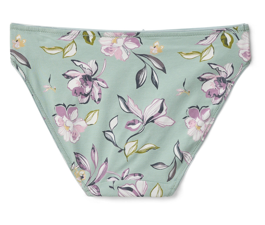 Nohavičky s kvetinovým vzorom na svetlozelenom pozadí.