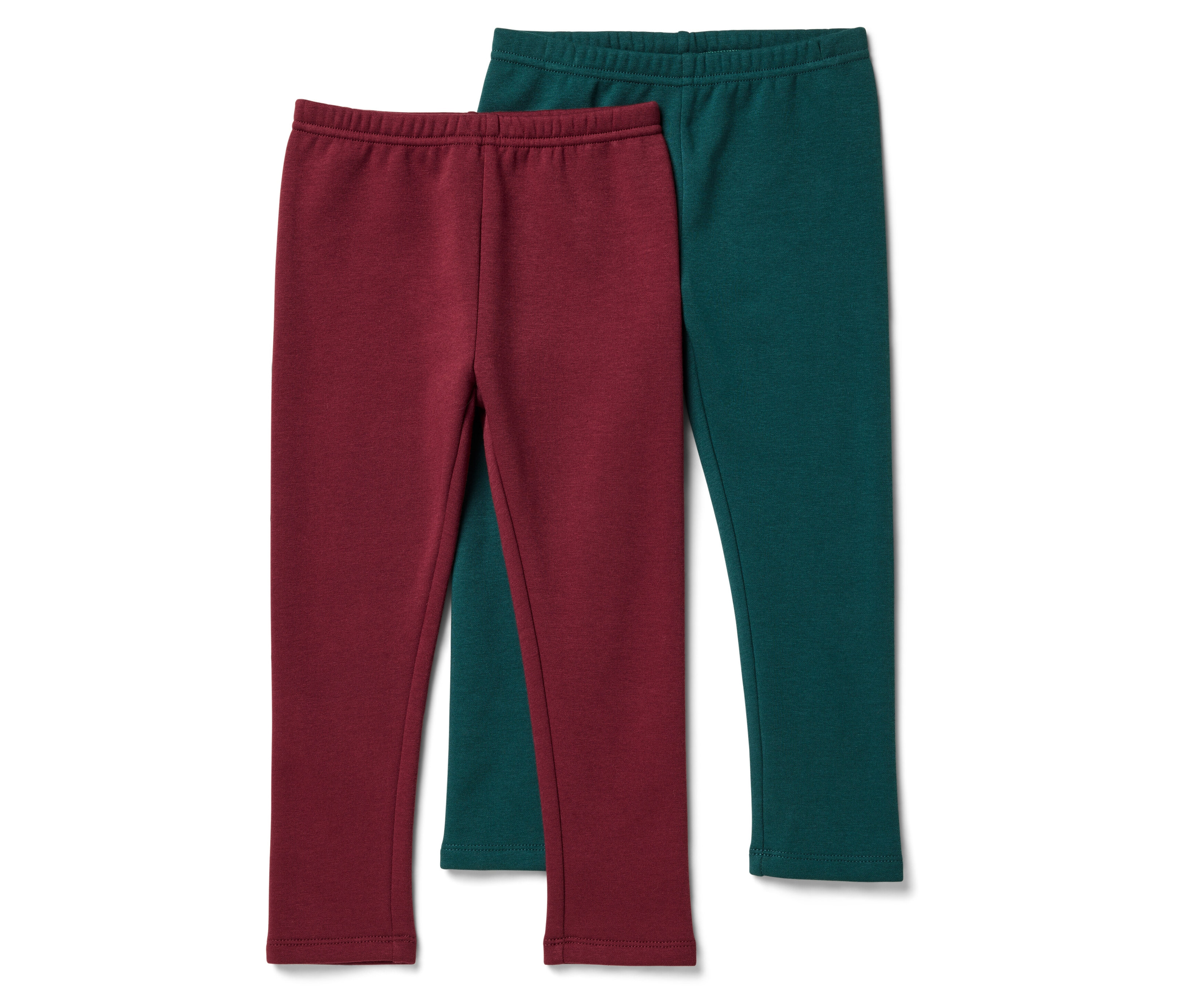 Dvoje legíny: jedny bordové a druhé zelené.