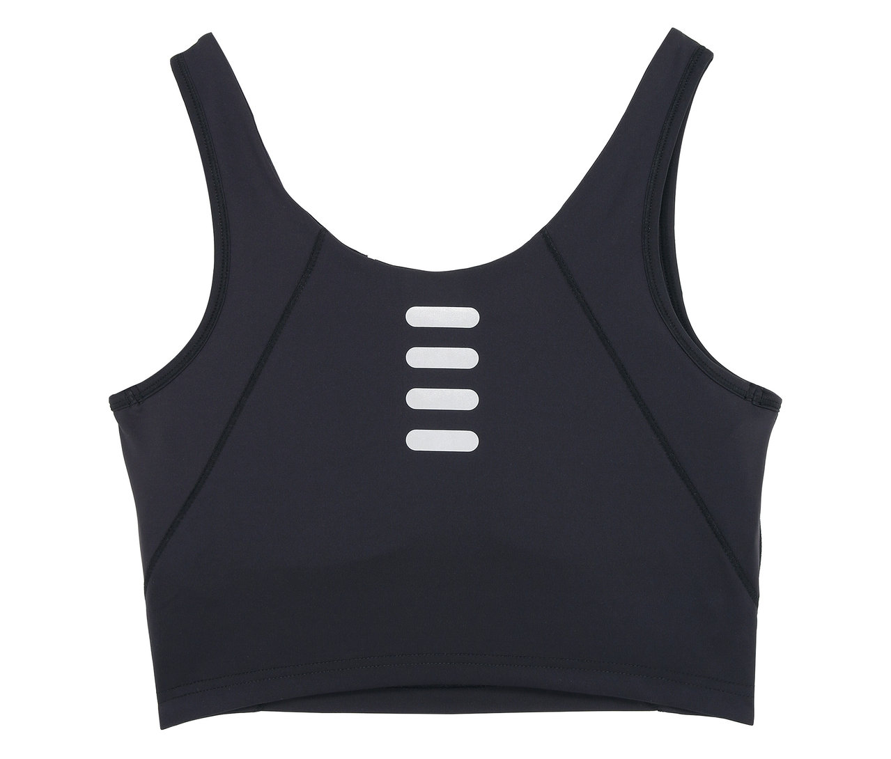 Čierna FILA Damen-Sport-Bralette so štyrmi vodorovnými bielymi pruhmi v strede.