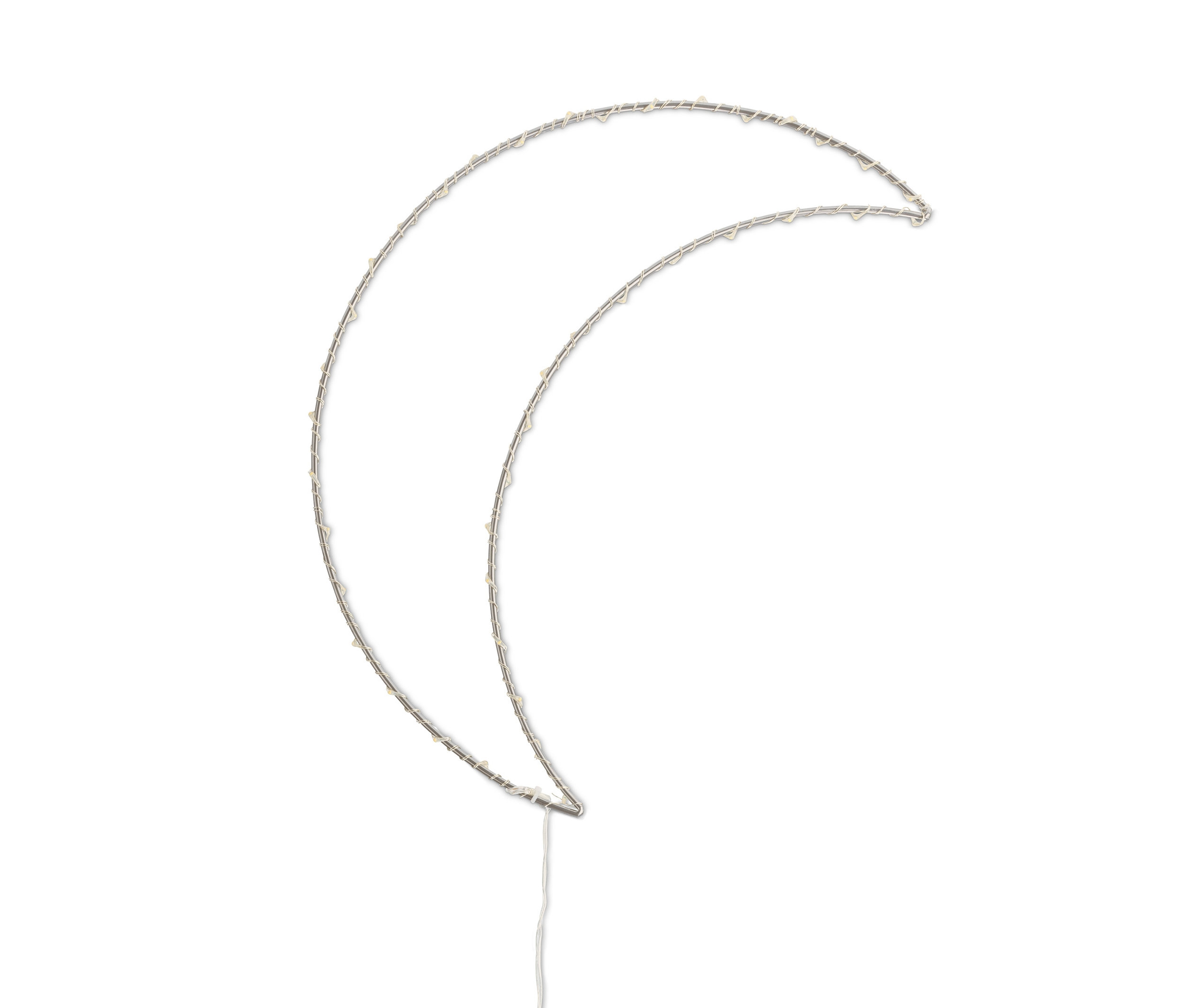 Kovový polmesiac s LED na bielom pozadí.