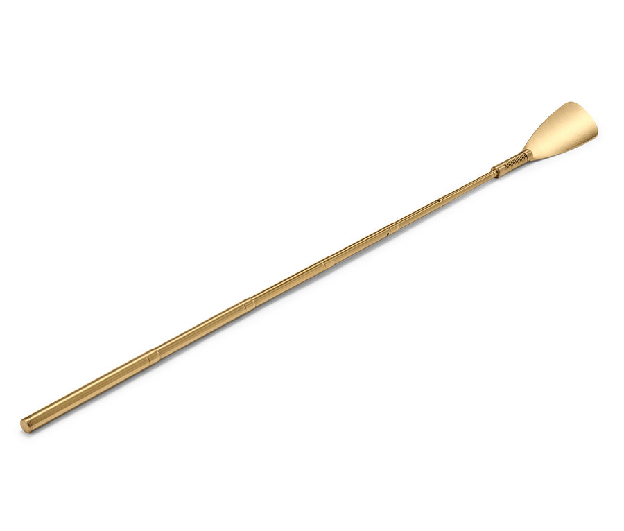 Zlatý teleskopický obuvák na bielom pozadí.