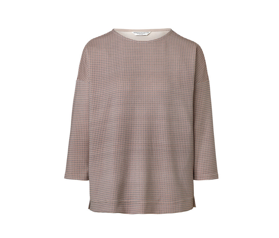 Kockovaná mikina s dlhými rukávmi.