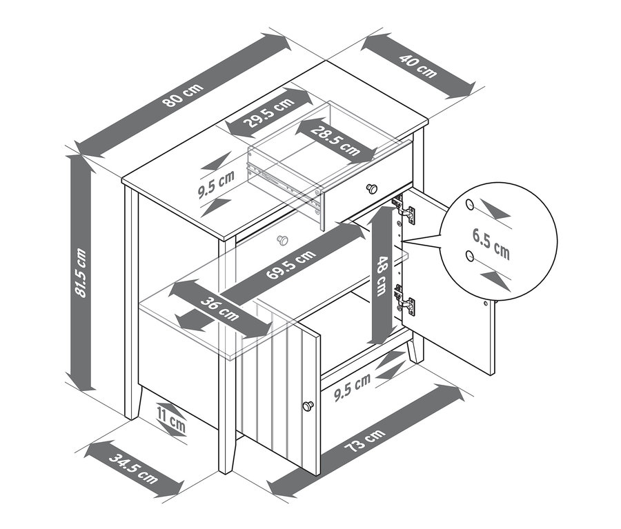 Rozmery odkladacej skrinky.