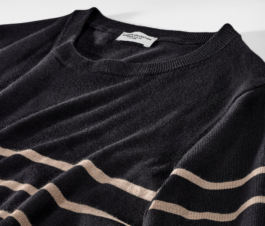 Detail prúžkovaných šiat z jemného úpletu.
