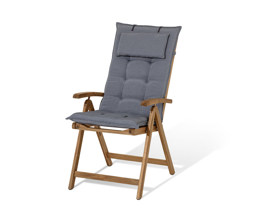 Záhradné kreslo »Lenja« s vysokým nastaviteľným operadlom, drevo a textil.