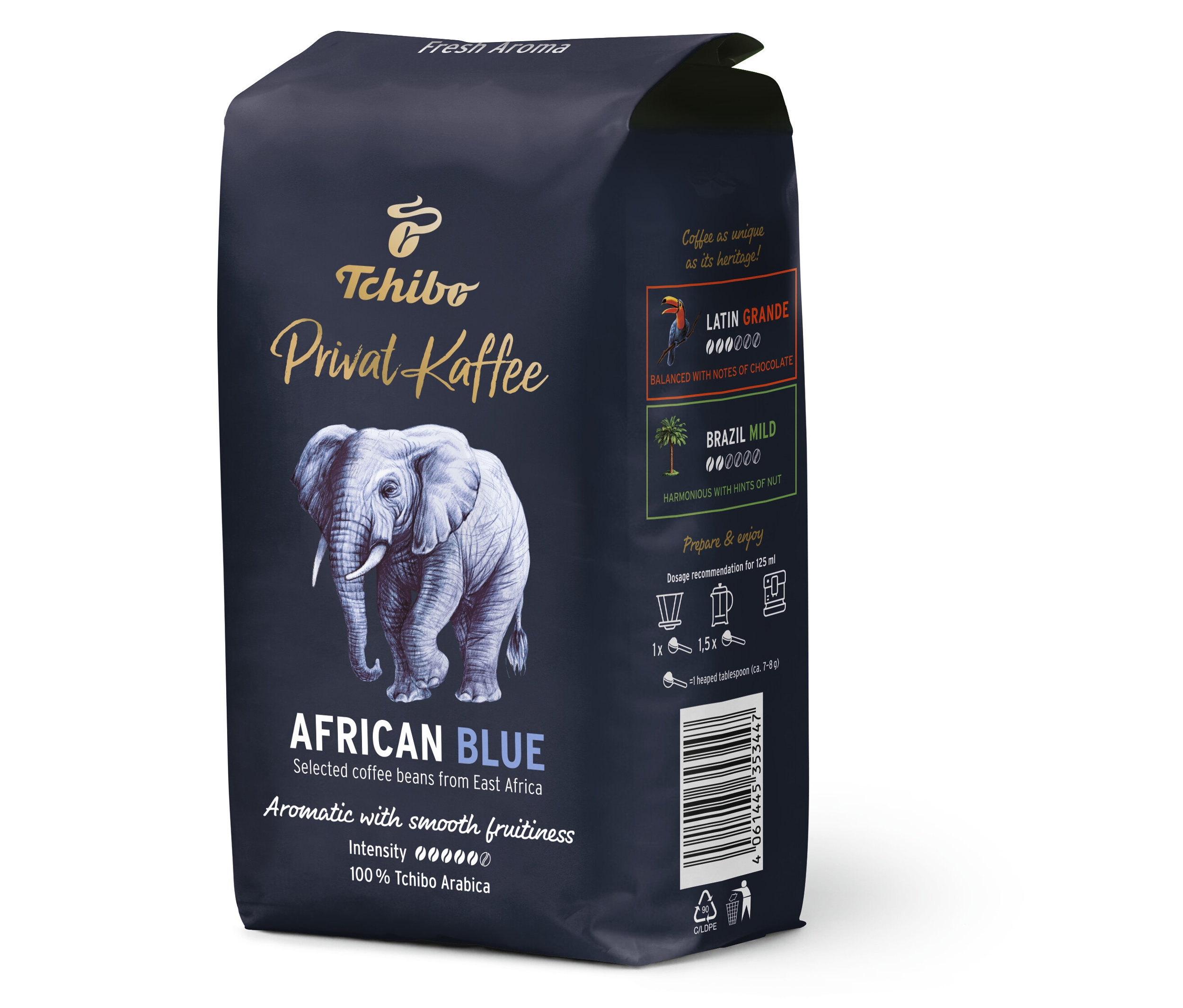 Tchibo - Privat Kaffee African Blue - 6 x 500 g, zrnková káva - Intenzita: 5/6
