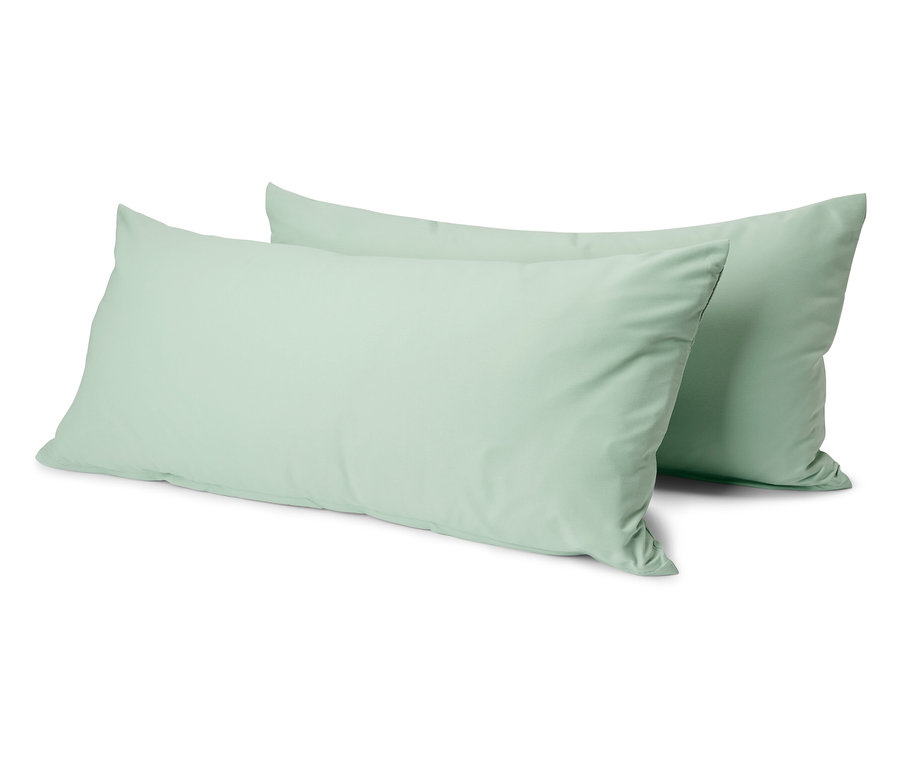 Dve zelené obliečky na vankúše z mikrovlákna, cca 80 x 40 cm.