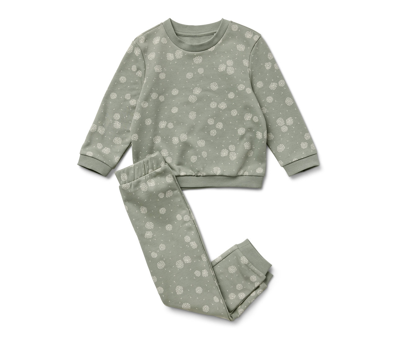 Zelená tepláková súprava s bielymi kvetmi.