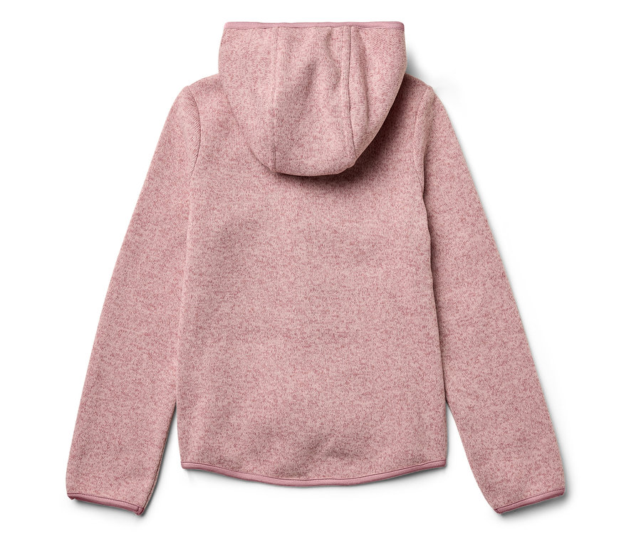 Ružová mikina s kapucňou z pohľadu zozadu.