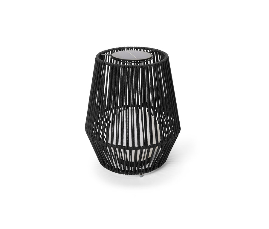 Malý solárny lampáš s textilnou šnúrkou.