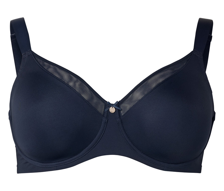 Námornícky modrá podprsenka s kosticami a sieťovanými detailmi.