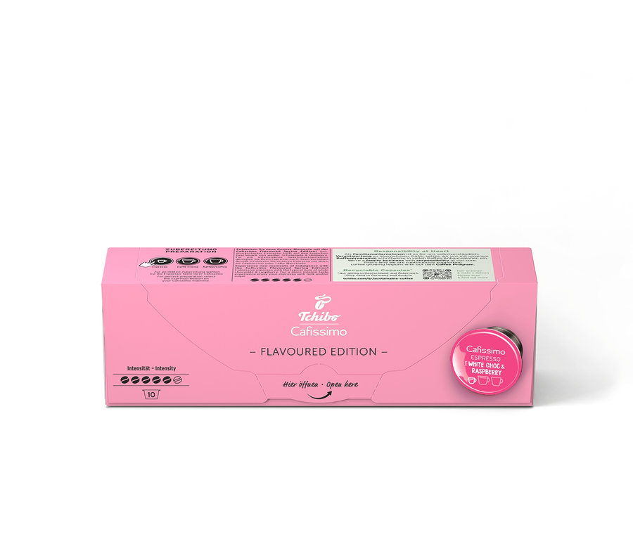 Balenie 10 kapsúl Cafissimo Flavoured Espresso - White Choc & Raspberry.