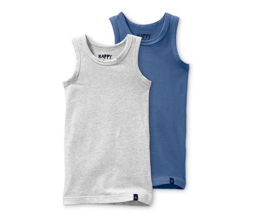 Dve rebrované spodné tričká: sivé a modré.