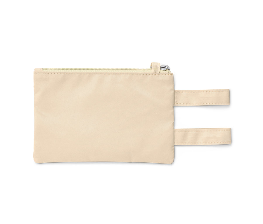 Béžová taštička na opasok so zipsom.