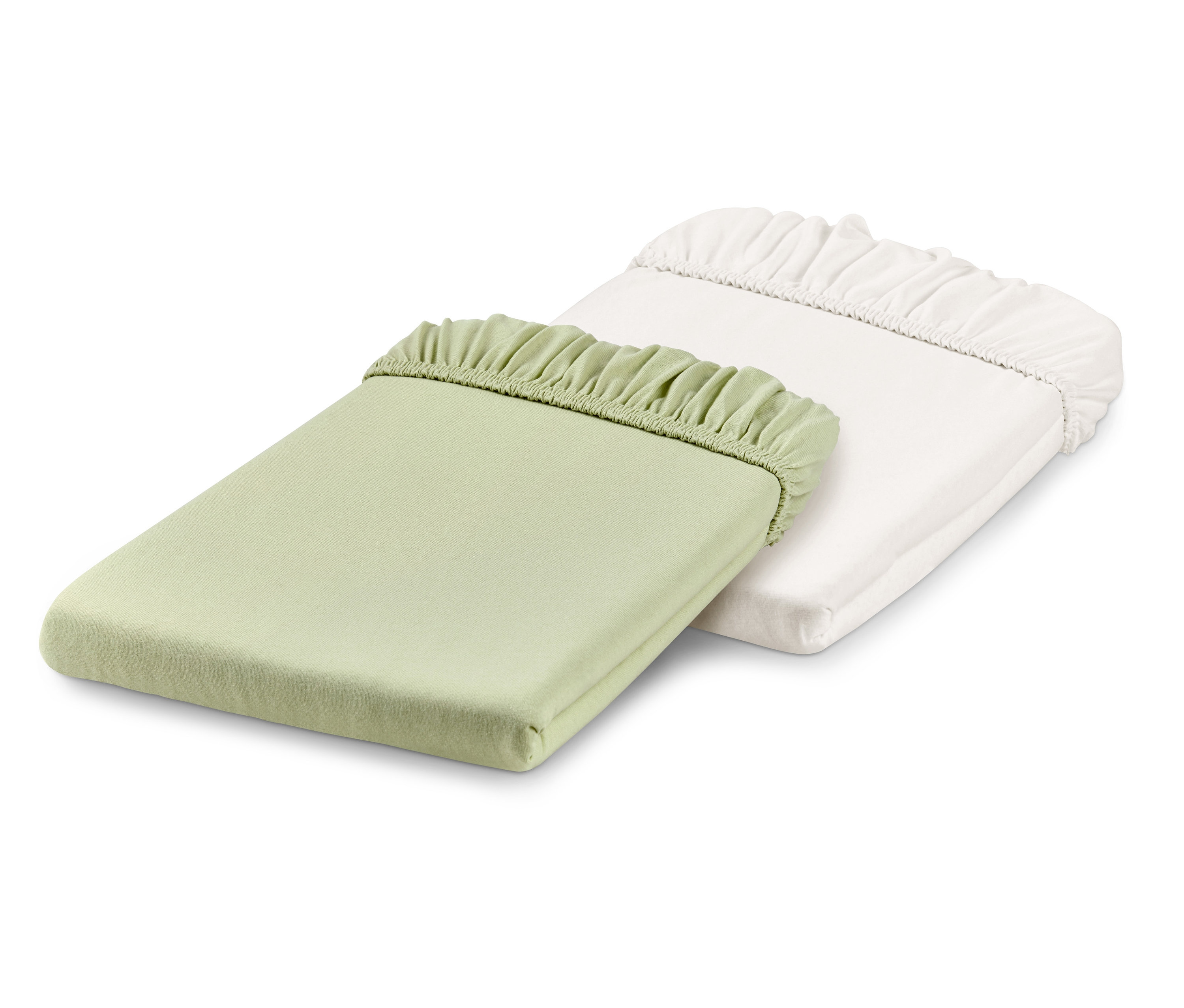 Dve plachty s gumou, jedna svetlozelená a druhá biela, ležia na sebe.