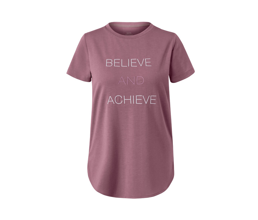 Ružové športové tričko s nápisom "Believe and Achieve".