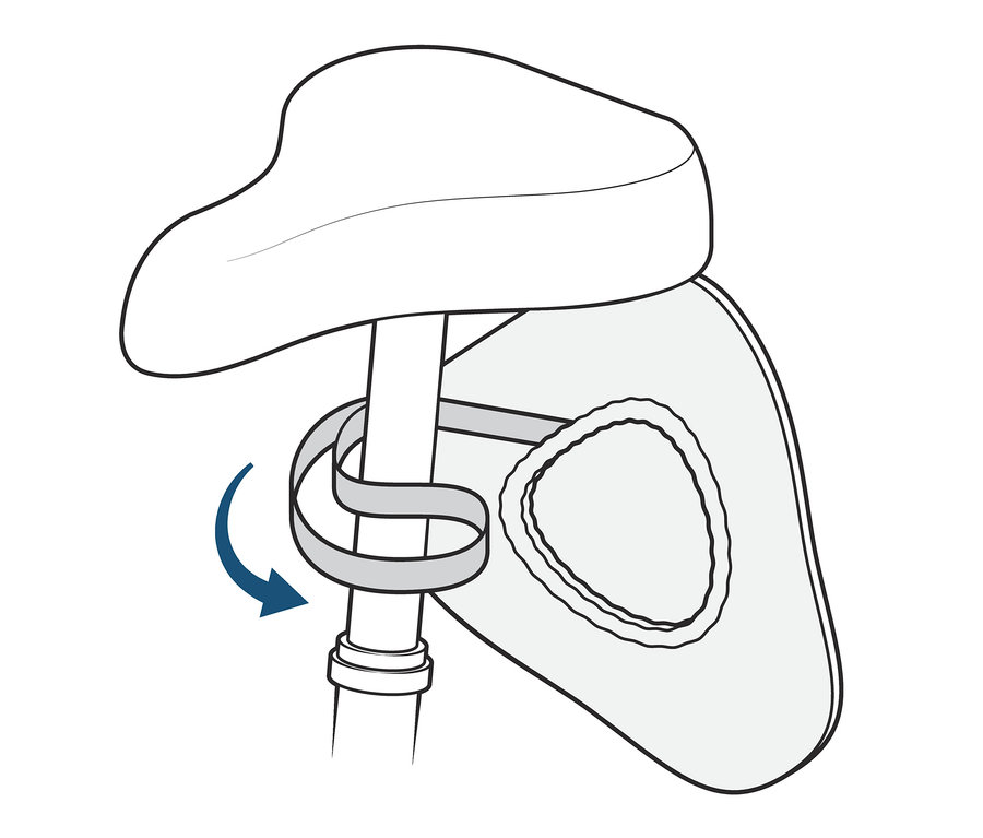 Nákres sedadla bicykla s poťahom.
