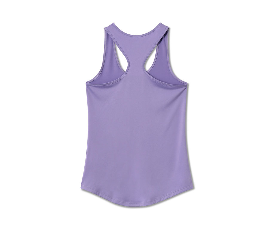 Detailný pohľad zozadu na orgovánový športový top z dvojdielnej súpravy.