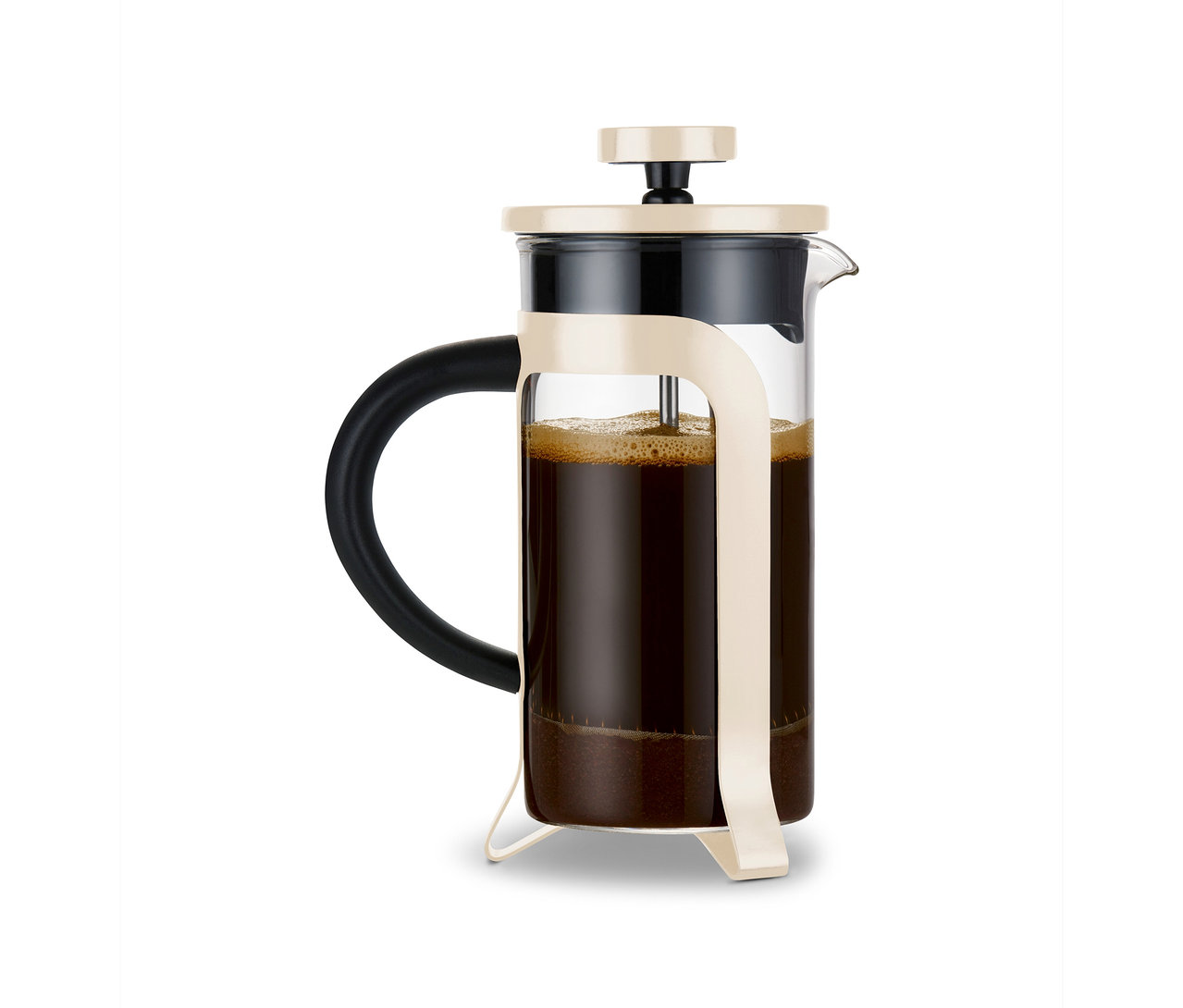 Kanvica french press 300 ml, 2 šálky, béžová s kávou.