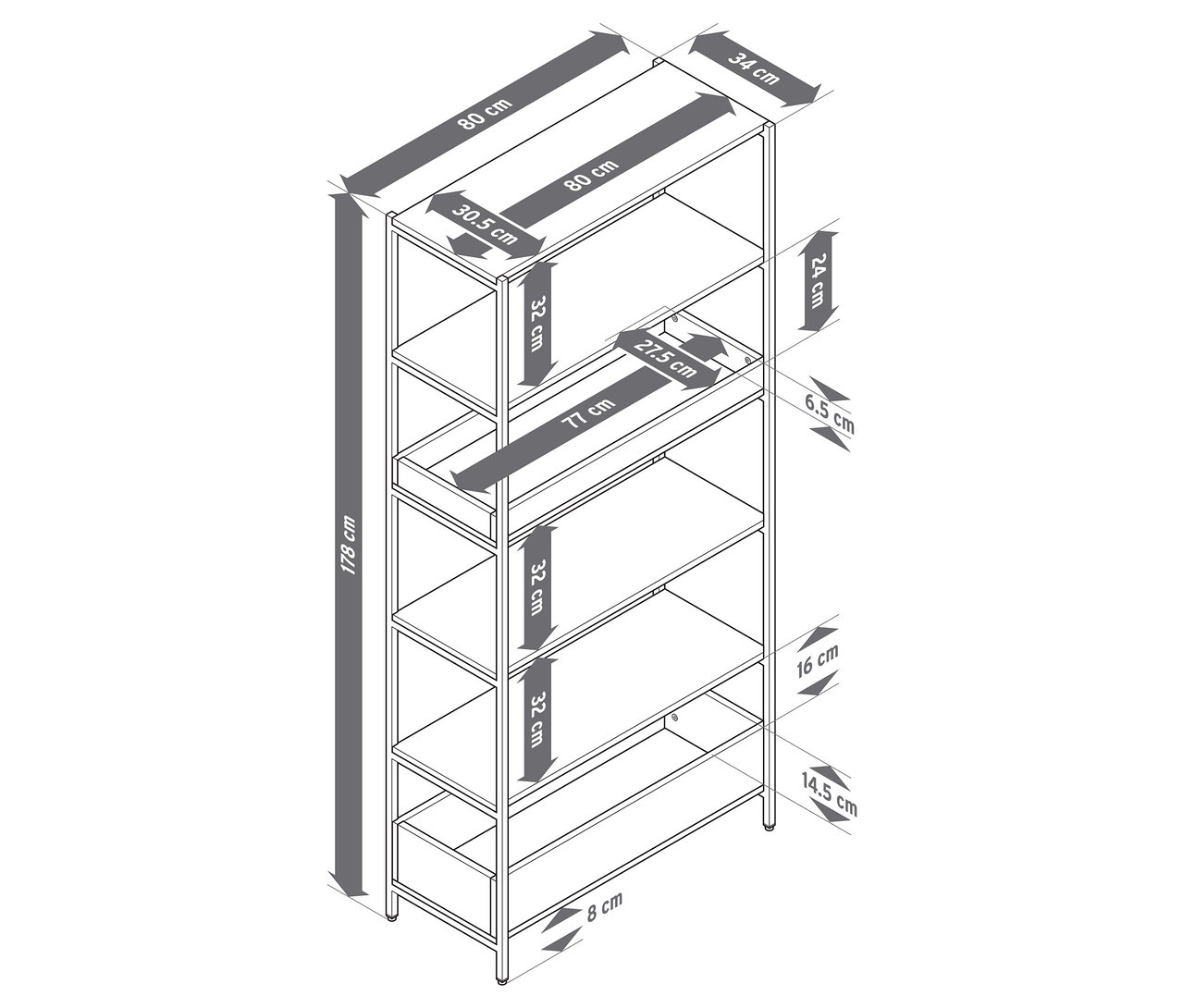 Ilustrácia rozmerov regálu.