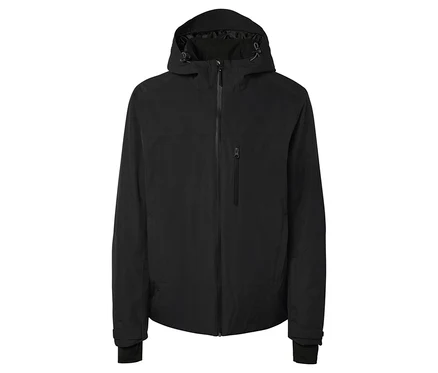 Čierna bunda s kapucňou na zips.