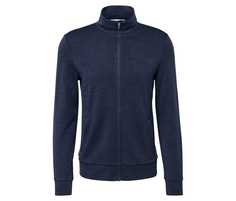 Tmavomodrá funkčná bunda s vlnou certifikovanou podľa RWS so zipsom.