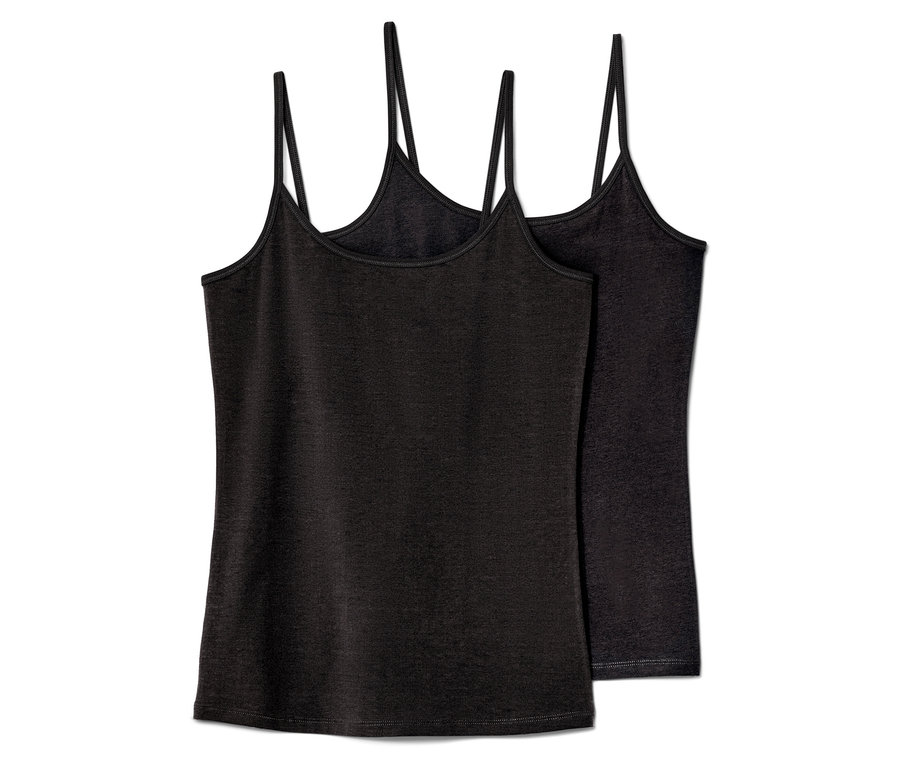 Dve čierne tielka so špagetovými ramienkami.