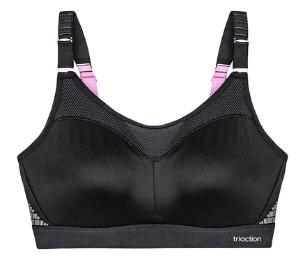 Čierna zmenšujúca športová podprsenka TRIUMPH Triaction Control Lite W01X s ružovými detailmi na ramienkach.