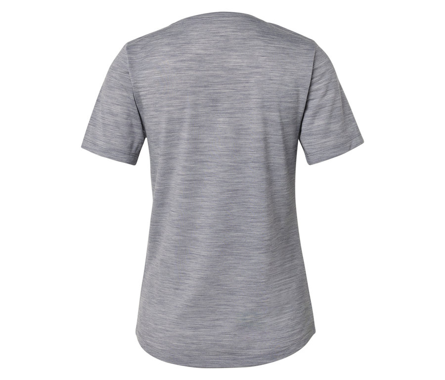 Pohľad zozadu na sivé tričko s krátkym rukávom.