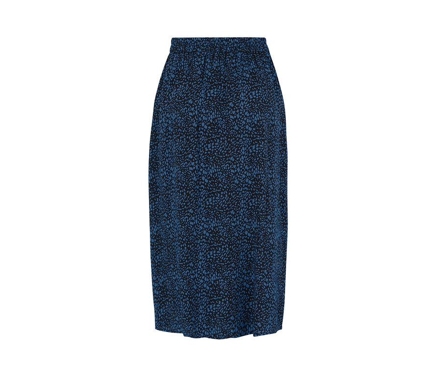 Modrá sukňa s potlačou.